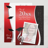 赤く及び黒い音楽卒業の招待状 招待状 (正面/裏面)