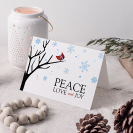 赤く基本的な鳥の冬の雪片|の休日 シーズンカード