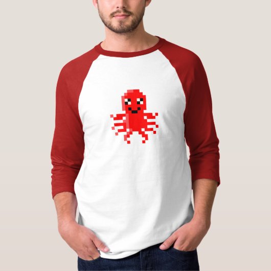 赤く幸せなピクセルイカ Tシャツ (正面)
