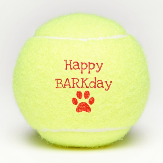 赤く幸せなBarkdayの誕生日の飼い犬のおもちゃ テニスボール (正面)