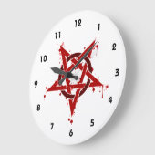 赤く悪魔的な斑点を付けられた五芒星 ラージ壁時計 (傾斜)