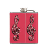 赤く派手なきらめく音楽ノート フラスク (裏面)