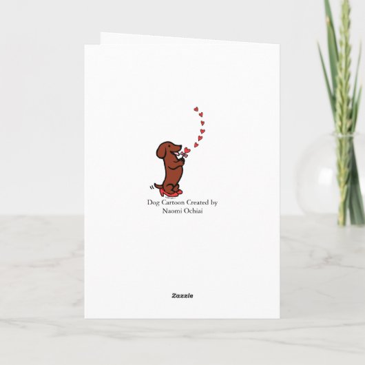 赤く滑らかなダックスフントの母の日のハート カード (裏面)