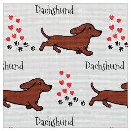 赤く滑らかなダックスフントの連続した足およびハート ファブリック