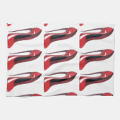 赤く熱狂するなかかとの小剣の靴の芸術 キッチンタオル (横)