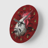 赤く白いオンドリの台所柱時計 ラウンド壁時計 (傾斜)