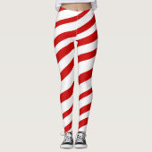 赤く白いキャンディ・ケーンのストライプなクリスマスの休日 レギンス (正面)