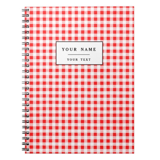 赤く白いギンガムパターン ノートブック (正面)