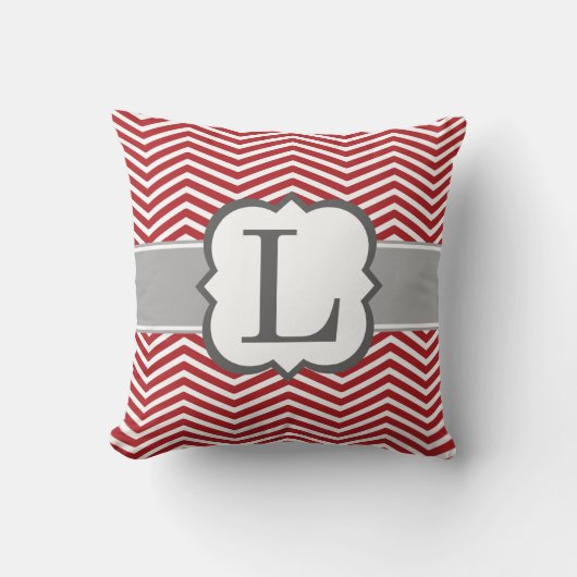 赤く白いモノグラムの手紙Lシェブロン クッション (正面)