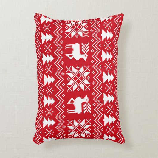 赤く白い北欧のクリスマスの冬パターン アクセントクッション (正面(垂直))
