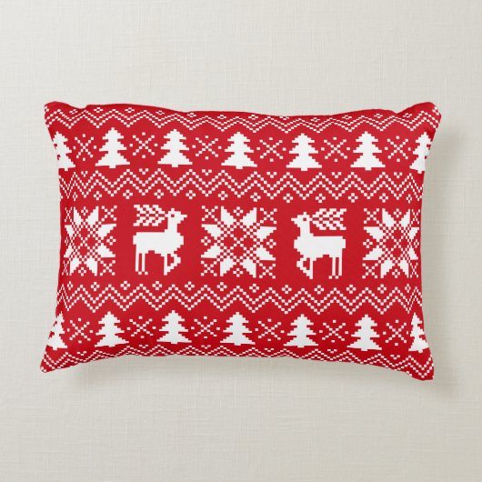 赤く白い北欧のクリスマスの冬パターン アクセントクッション (裏面)