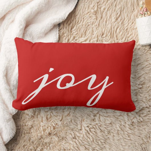 赤く白い原稿のレタリングの喜びのフェスティバルのクリスマス ランバークッション (ブランケット)