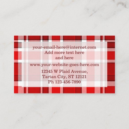 赤く白い格子縞のタータンチェック 名刺 (裏面)