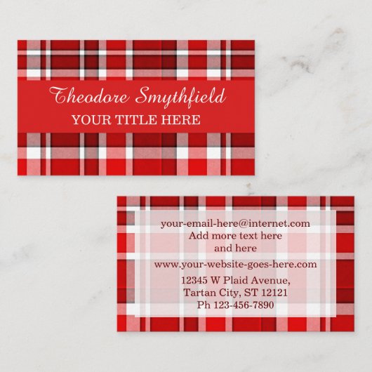 赤く白い格子縞のタータンチェック 名刺 (正面/裏面)