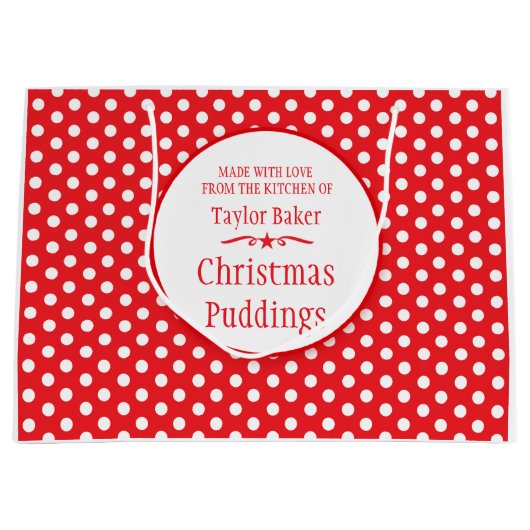 赤く白い水玉模様のカスタムなベーキングの大きいギフトバッグ ラージペーパーバッグ (正面)