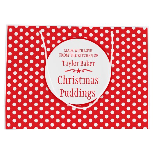 赤く白い水玉模様のカスタムなベーキングの大きいギフトバッグ ラージペーパーバッグ (裏面)