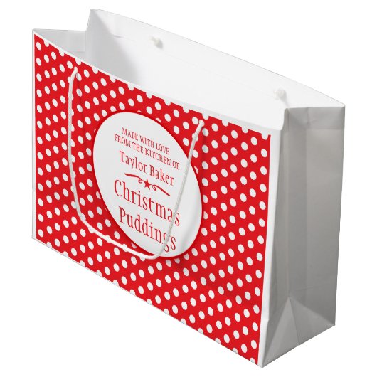 赤く白い水玉模様のカスタムなベーキングの大きいギフトバッグ ラージペーパーバッグ (正面アングル)
