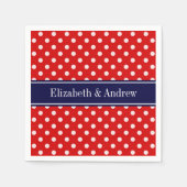 赤く白い水玉模様海軍一流のモノグラム スタンダードカクテルナプキン (正面)