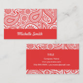 赤く白い花のペイズリーパターン 名刺 (正面/裏面)