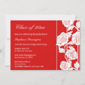 赤く白い花の卒業パーティーの発表 招待状 (正面)