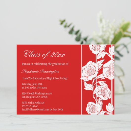 赤く白い花の卒業パーティーの発表 招待状 (スタンド正面)