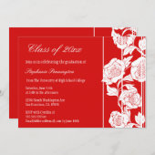 赤く白い花の卒業パーティーの発表 招待状 (正面/裏面)