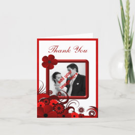 赤く白い花の結婚式は写真Notecard感謝していしています サンキューカード