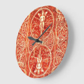 赤く白い花柄の渦巻および天使 ラージ壁時計 (傾斜)