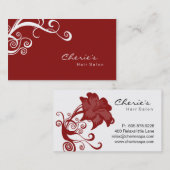 赤く白い花柄の渦巻の名刺 名刺 (正面/裏面)