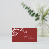 赤く白い花柄の渦巻の名刺 名刺 (スタンド正面)