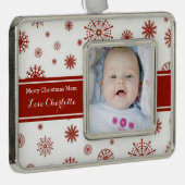赤く白い雪のお母さんのクリスマスのオーナメント シルバープレートフレームオーナメント (右)