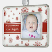 赤く白い雪のお母さんのクリスマスのオーナメント シルバープレートフレームオーナメント (左)