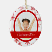 赤く白い雪片の写真は個人化なります セラミックオーナメント (右)
