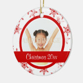 赤く白い雪片の写真は個人化なります セラミックオーナメント (左)