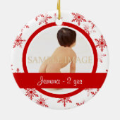 赤く白い雪片の写真は個人化なります セラミックオーナメント (裏面)