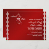 赤く白い雪片の冬の結婚式招待状 招待状 (正面/裏面)