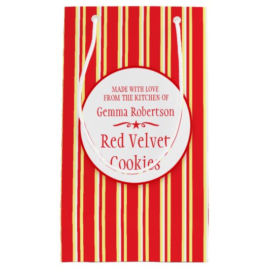 赤く白い黄色のストライブ柄のクッキーの交換のベーキングは袋に入れます スモールペーパーバッグ (正面)