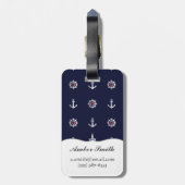 赤く白くおよび青のいかりパターン ラゲッジタグ (裏面縦)