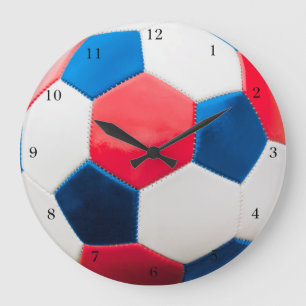 赤く白くおよび青のサッカー ラージ壁時計
