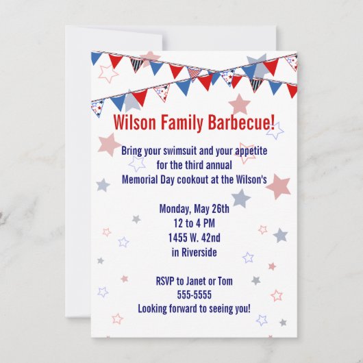 赤く白くおよび青の旗の招待状 招待状 (正面)