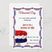 赤く白くおよび青の旗布のケーキのメモリアルデー 招待状 (正面/裏面)