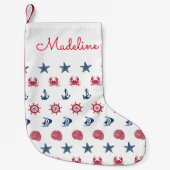 赤く白くおよび青の海の記号パターン|はあなたのNを加えます スモールクリスマスストッキング (正面)
