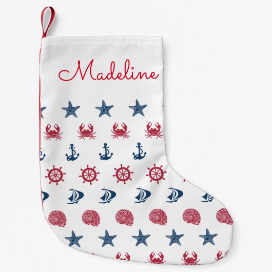 赤く白くおよび青の海の記号パターン|はあなたのNを加えます スモールクリスマスストッキング (正面)