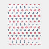 赤く白くおよび青の海の記号パターン フリースブランケット (正面)