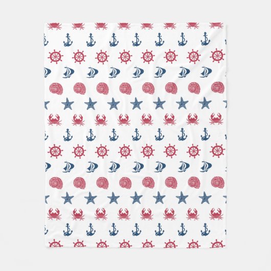 赤く白くおよび青の海の記号パターン フリースブランケット (正面)
