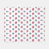 赤く白くおよび青の海の記号パターン フリースブランケット (正面(横))