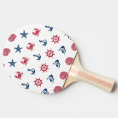 赤く白くおよび青の海の記号パターン 卓球ラケット (横)