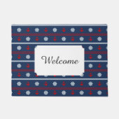 赤く白くおよび青の海パターン|はあなたの文字を加えます ドアマット (正面)