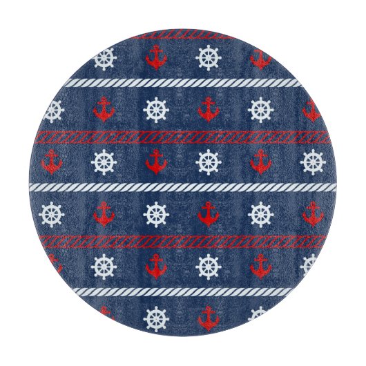 赤く白くおよび青の海パターン カッティングボード (正面)