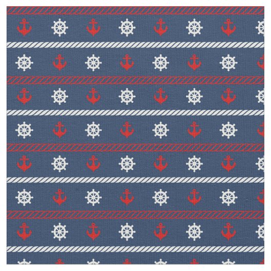 赤く白くおよび青の海パターン ファブリック (クローズアップ)